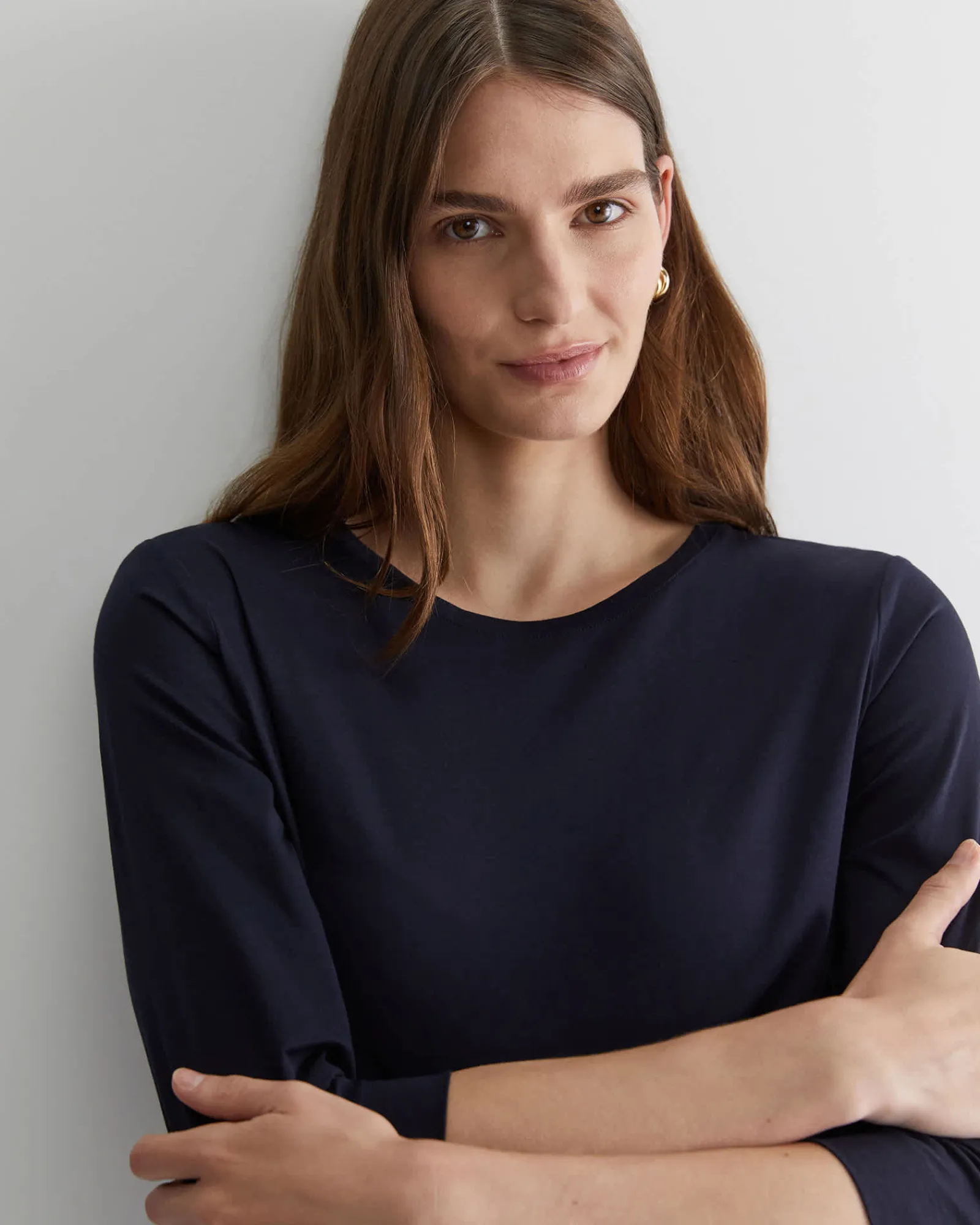 Sale Sportscraft Cotton Crew 3 Quarter Sleeve T-Shirt in Navy