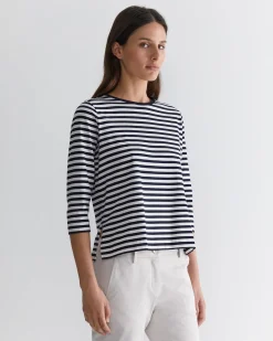 Outlet Sportscraft Cotton Crew 3 Quarter Sleeve T-Shirt in Navywhite Navy/white
