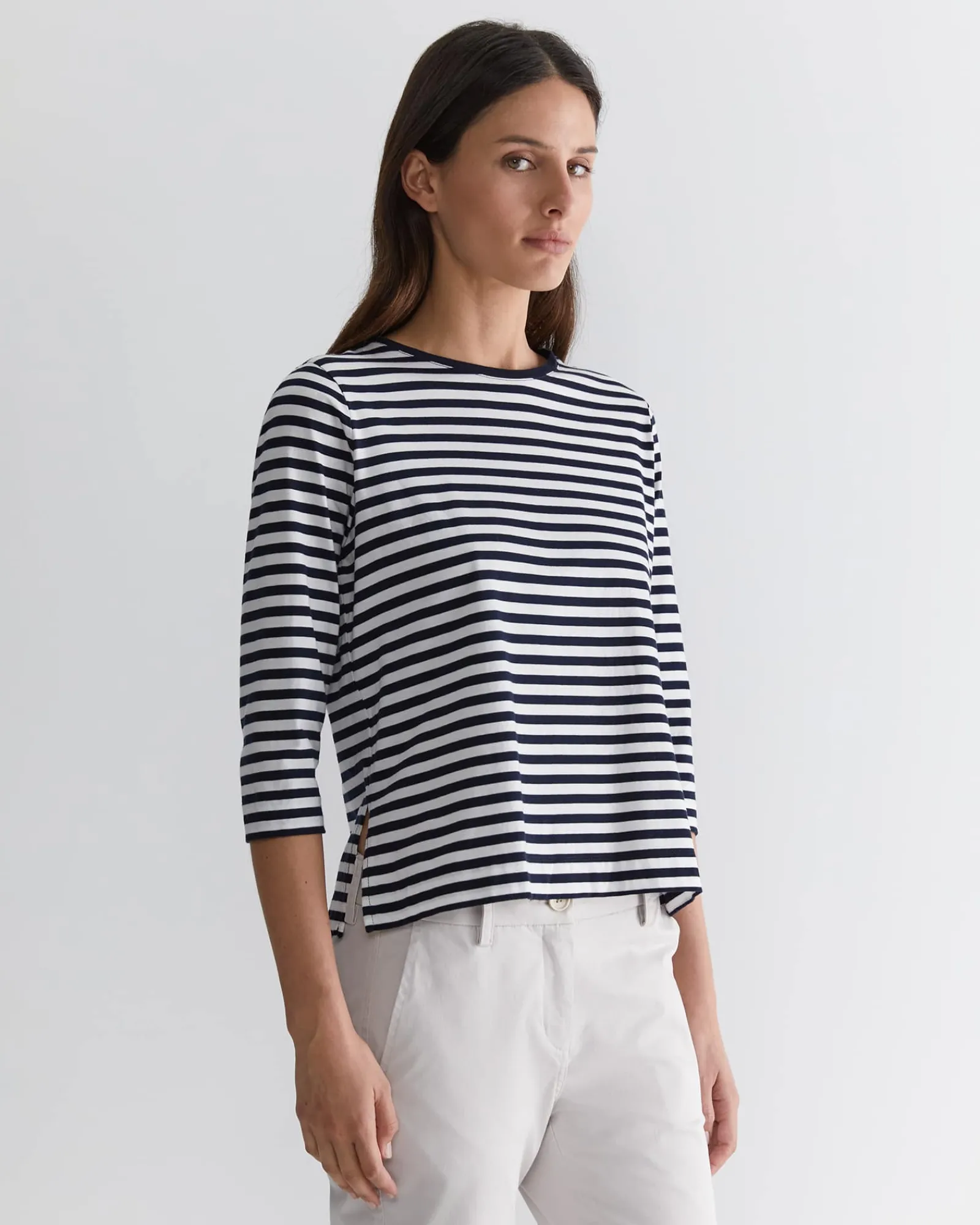 Outlet Sportscraft Cotton Crew 3 Quarter Sleeve T-Shirt in Navywhite Navy/white