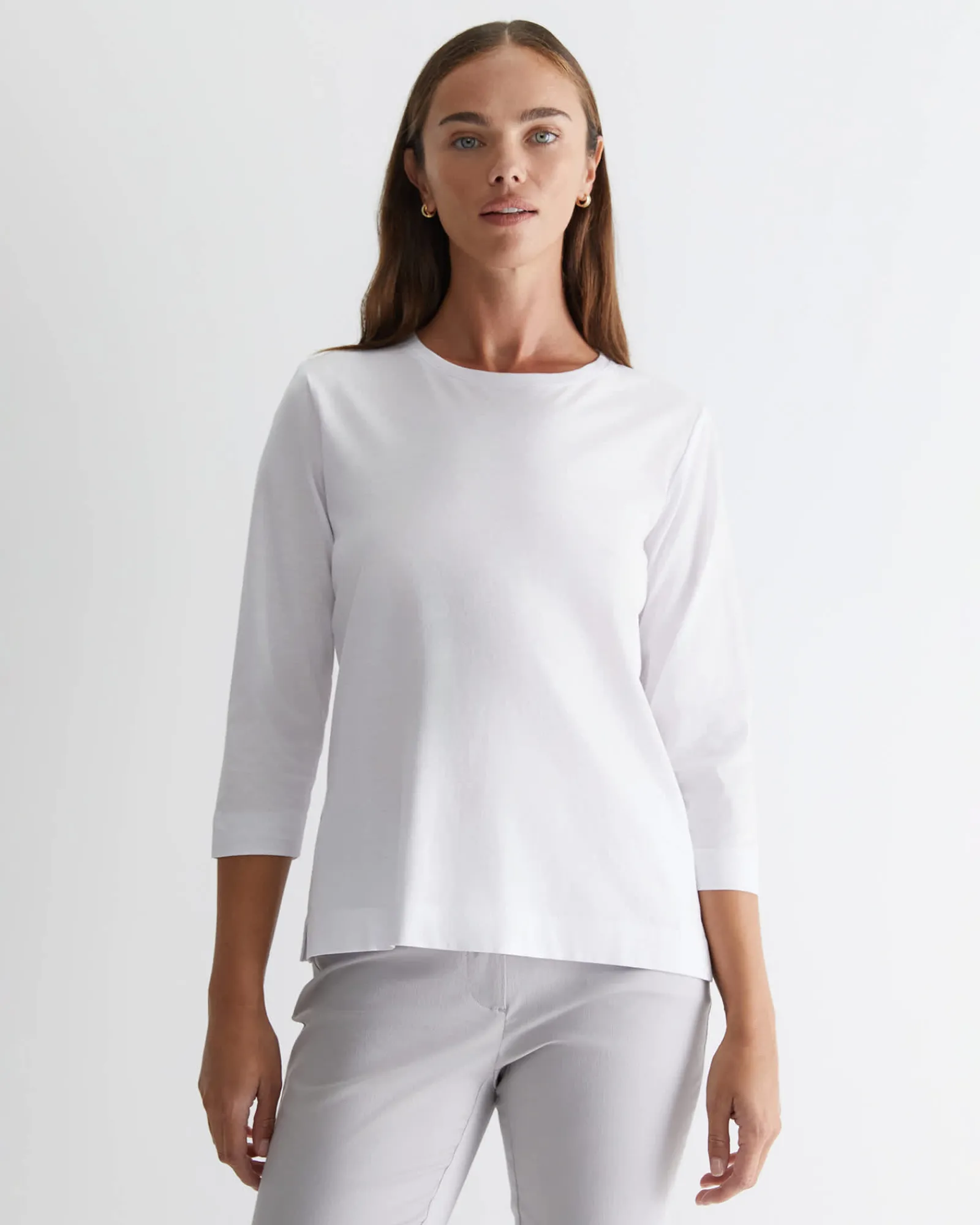 Clearance Sportscraft Cotton Crew 3 Quarter Sleeve T-Shirt in White