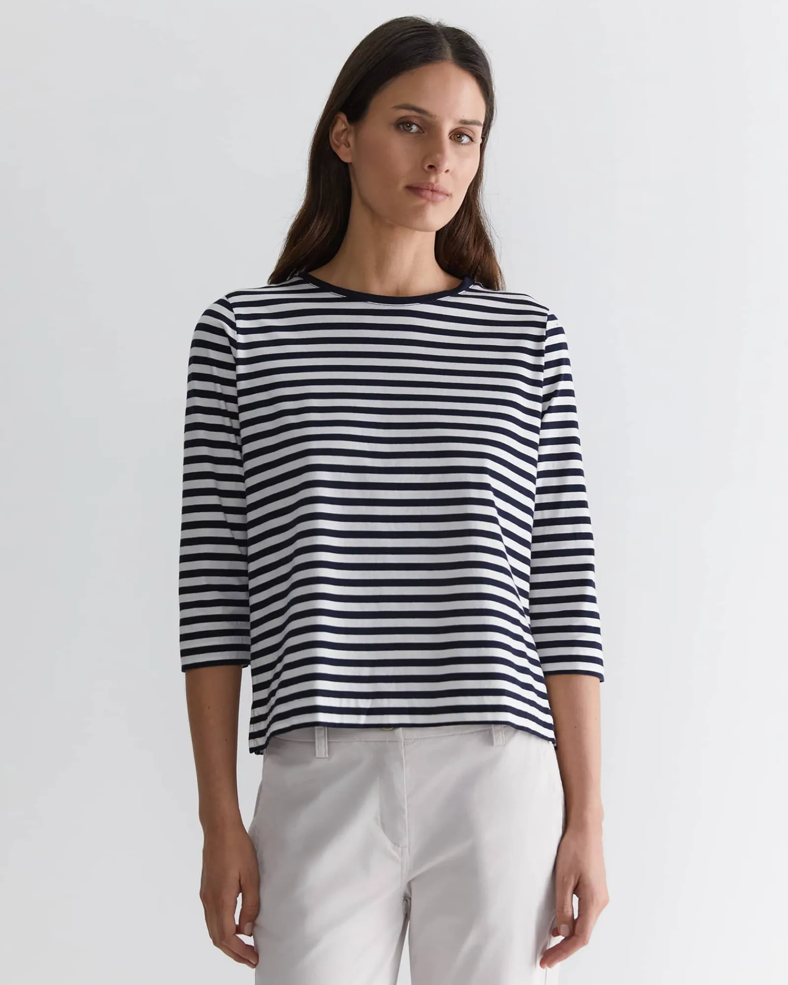 Outlet Sportscraft Cotton Crew 3 Quarter Sleeve T-Shirt in Navywhite Navy/white