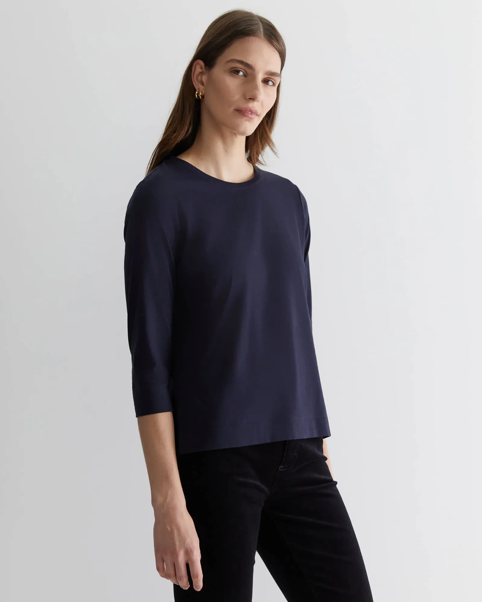 Sale Sportscraft Cotton Crew 3 Quarter Sleeve T-Shirt in Navy
