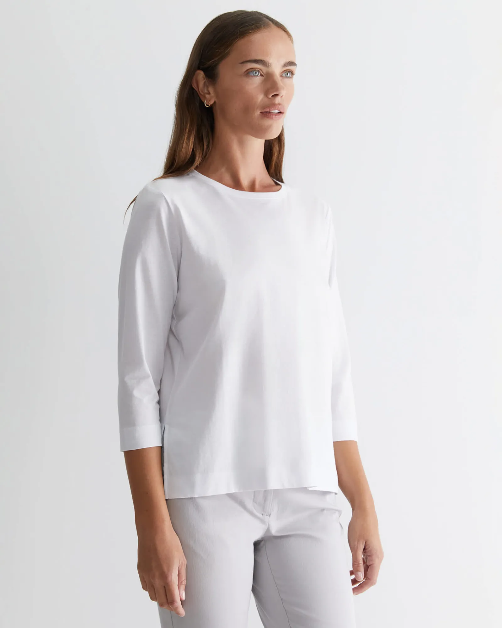 Clearance Sportscraft Cotton Crew 3 Quarter Sleeve T-Shirt in White