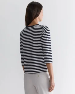Outlet Sportscraft Cotton Crew 3 Quarter Sleeve T-Shirt in Navywhite Navy/white