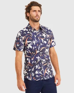 New Sportscraft Crawford Short Sleeve Tapered Shirt in Navy