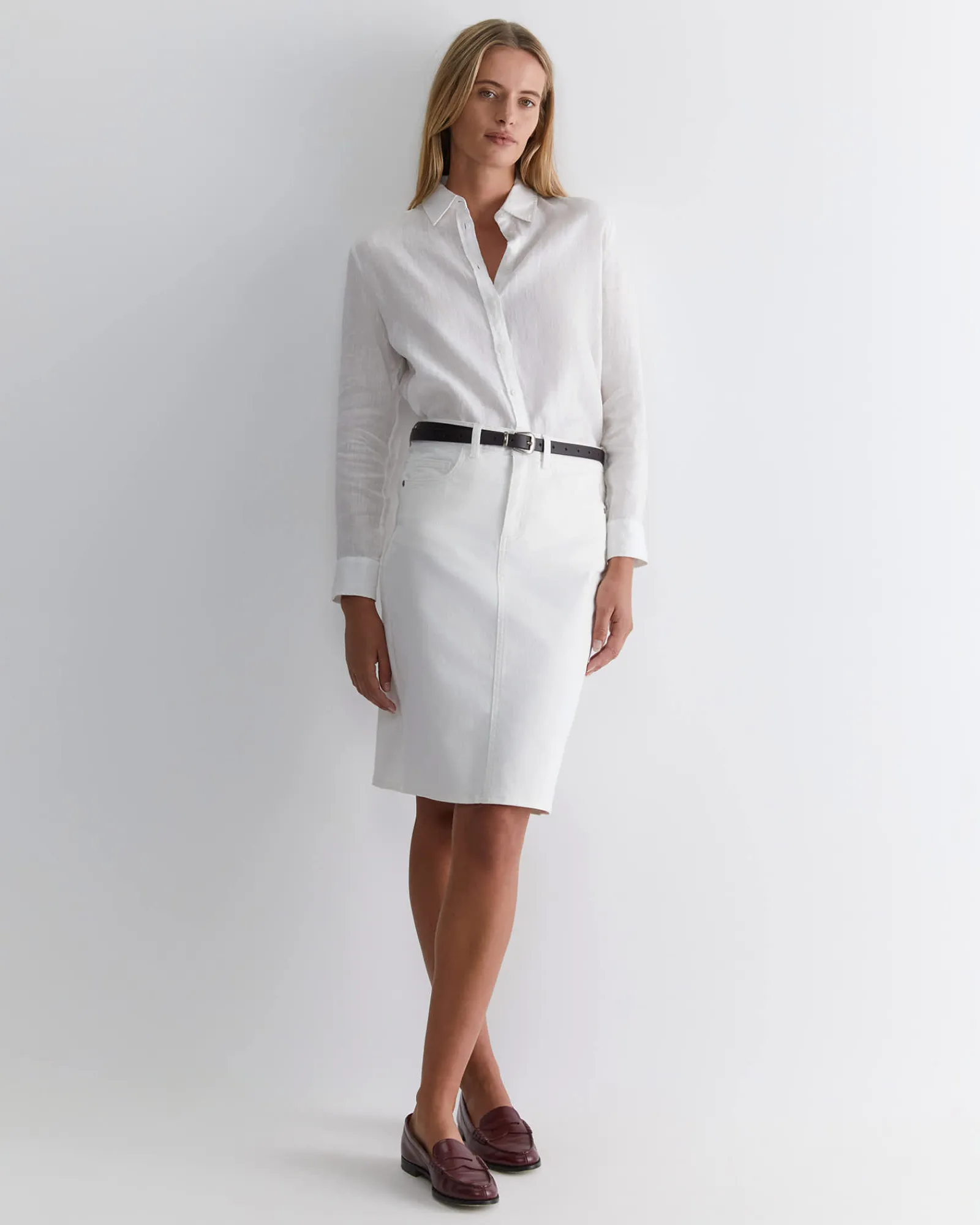 Online Sportscraft Dahlia Long Sleeve Linen Shirt in White