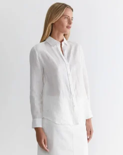 Online Sportscraft Dahlia Long Sleeve Linen Shirt in White