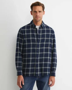 Discount Sportscraft Davis Long Sleeve Check Shirt in Navy