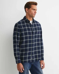 Discount Sportscraft Davis Long Sleeve Check Shirt in Navy