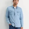 New Sportscraft Denim Long Sleeve Shirt in Light Wash LightWash