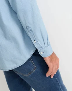 New Sportscraft Denim Long Sleeve Shirt in Light Wash LightWash