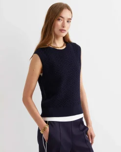 New Sportscraft Elka Cable Cropped Vest in Navy