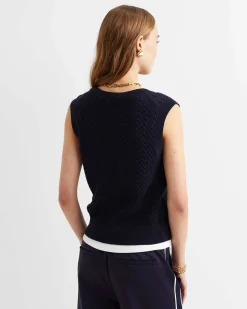 New Sportscraft Elka Cable Cropped Vest in Navy