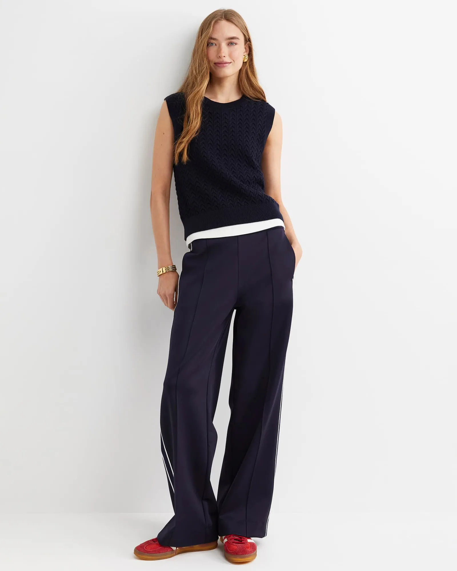 New Sportscraft Elka Cable Cropped Vest in Navy