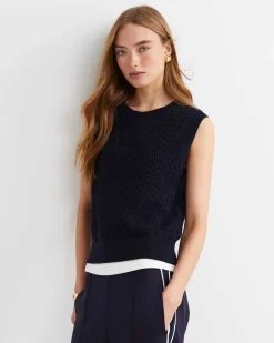 New Sportscraft Elka Cable Cropped Vest in Navy