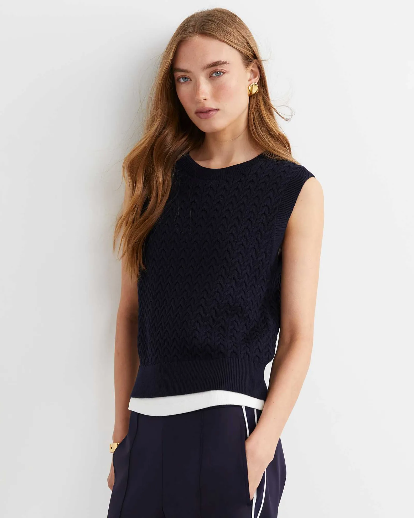 New Sportscraft Elka Cable Cropped Vest in Navy