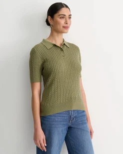 Clearance Sportscraft Elka Cable Polo in Khaki