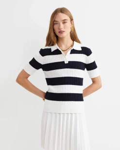Outlet Sportscraft Elka Cable Polo in Whitenavy White/navy