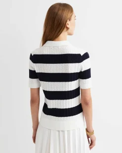 Outlet Sportscraft Elka Cable Polo in Whitenavy White/navy