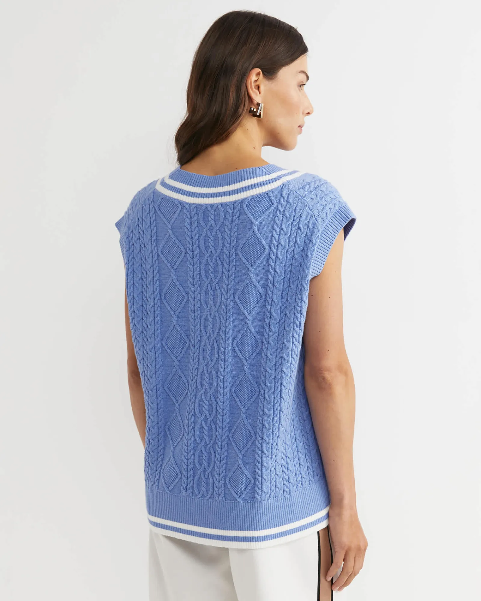 Sale Sportscraft Elka Cable V-Neck Vest in Belle Blue BelleBlue