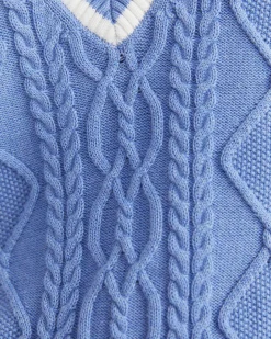 Sale Sportscraft Elka Cable V-Neck Vest in Belle Blue BelleBlue
