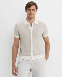 Discount Sportscraft Ellis Knitted Short Sleeve Shirt in Natural Melange NaturalMelange