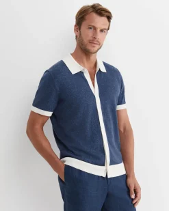 Clearance Sportscraft Ellis Knitted Short Sleeve Shirt in Navy
