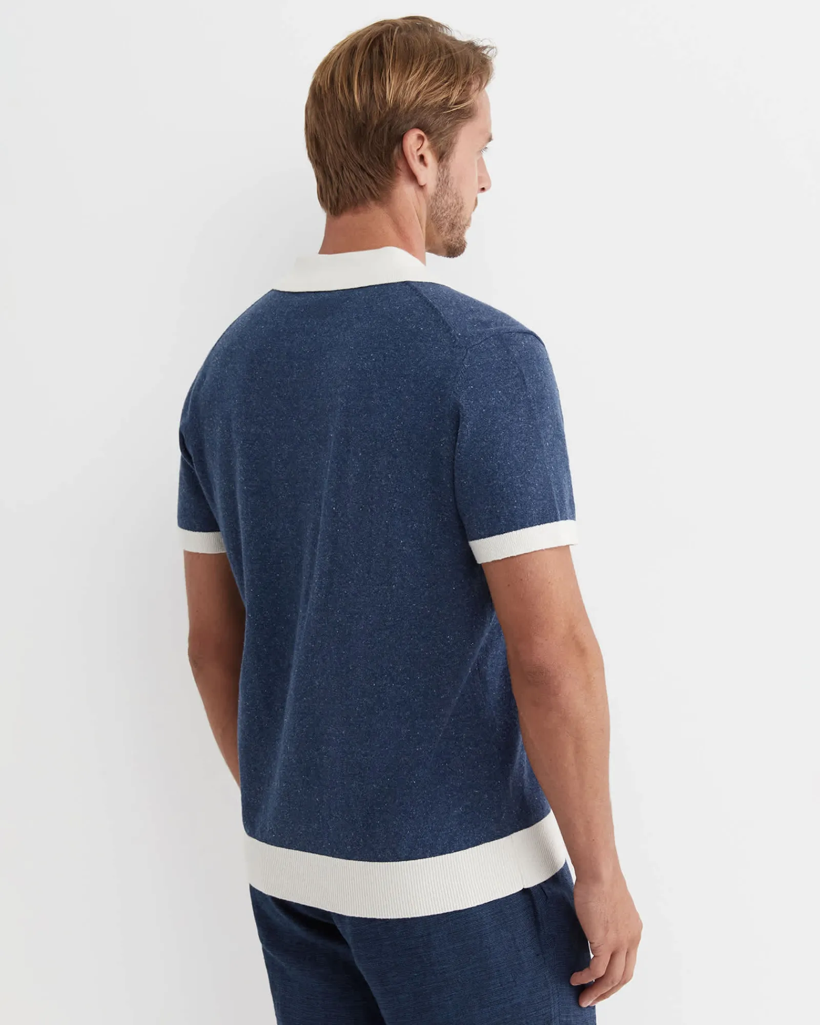 Clearance Sportscraft Ellis Knitted Short Sleeve Shirt in Navy