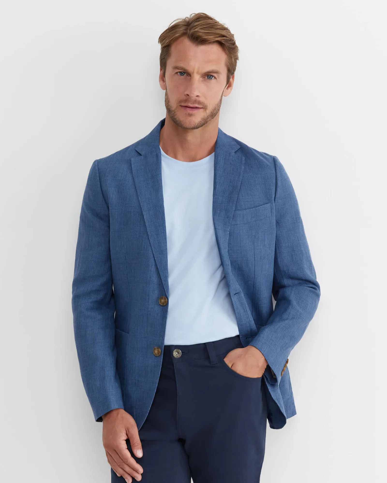 Hot Sportscraft Farrer Linen Sports Jacket in Mid Blue MidBlue