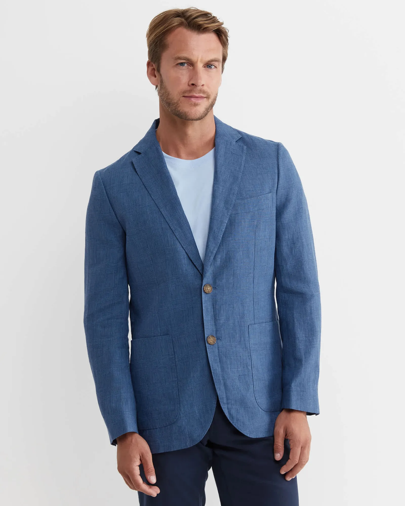 Hot Sportscraft Farrer Linen Sports Jacket in Mid Blue MidBlue