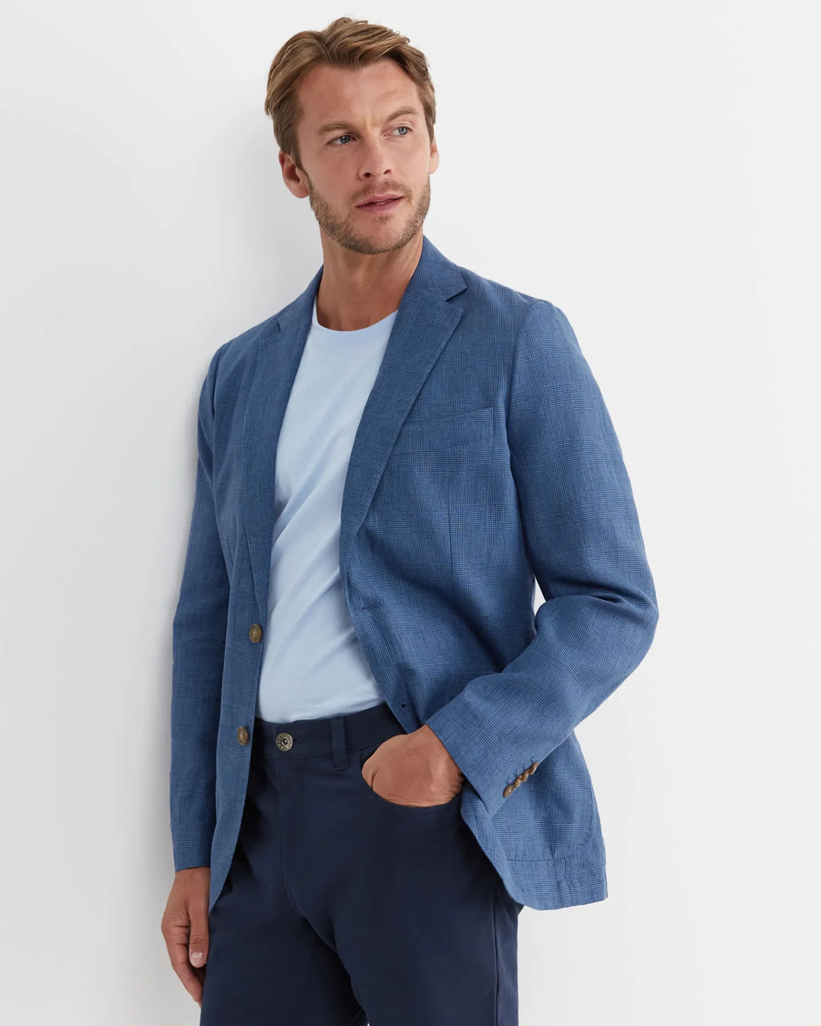 Hot Sportscraft Farrer Linen Sports Jacket in Mid Blue MidBlue