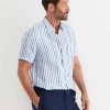Hot Sportscraft Fenton Short Sleeve Stripe Linen Shirt in Blue Multi BlueMulti