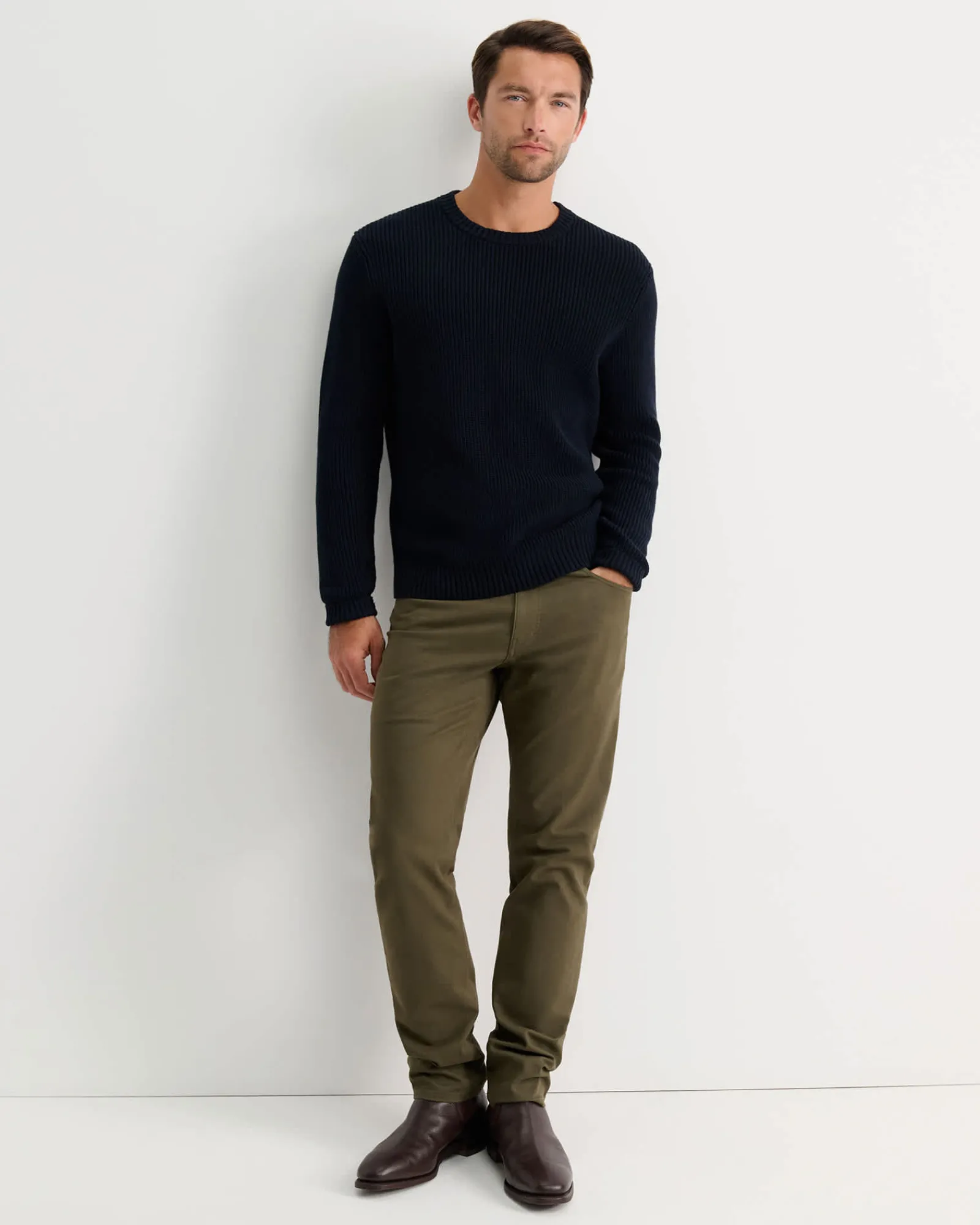 Outlet Sportscraft Finn Rib Crew Neck Knit in Navy
