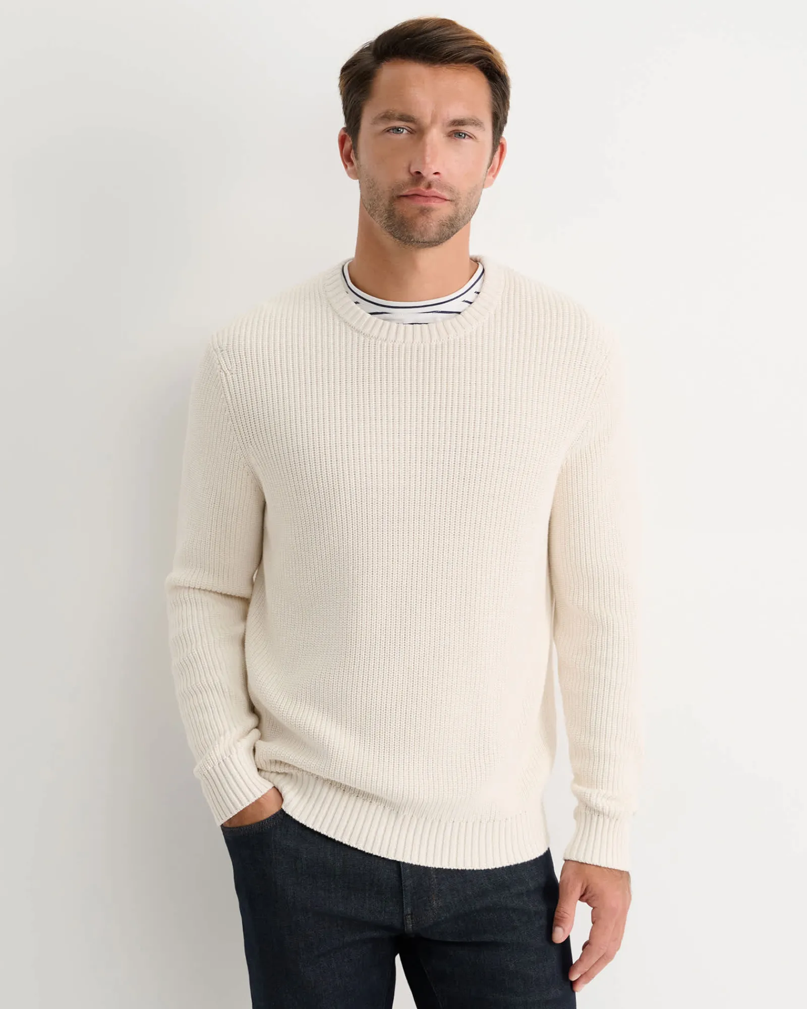 Hot Sportscraft Finn Rib Crew Neck Knit in Milk
