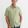 Sale Sportscraft Flynn Short Sleeve Stripe Linen Shirt in Green Multi GreenMulti