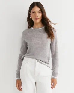 Clearance Sportscraft Francis Merino Crew Neck Knit in Silver Melange SilverMelange
