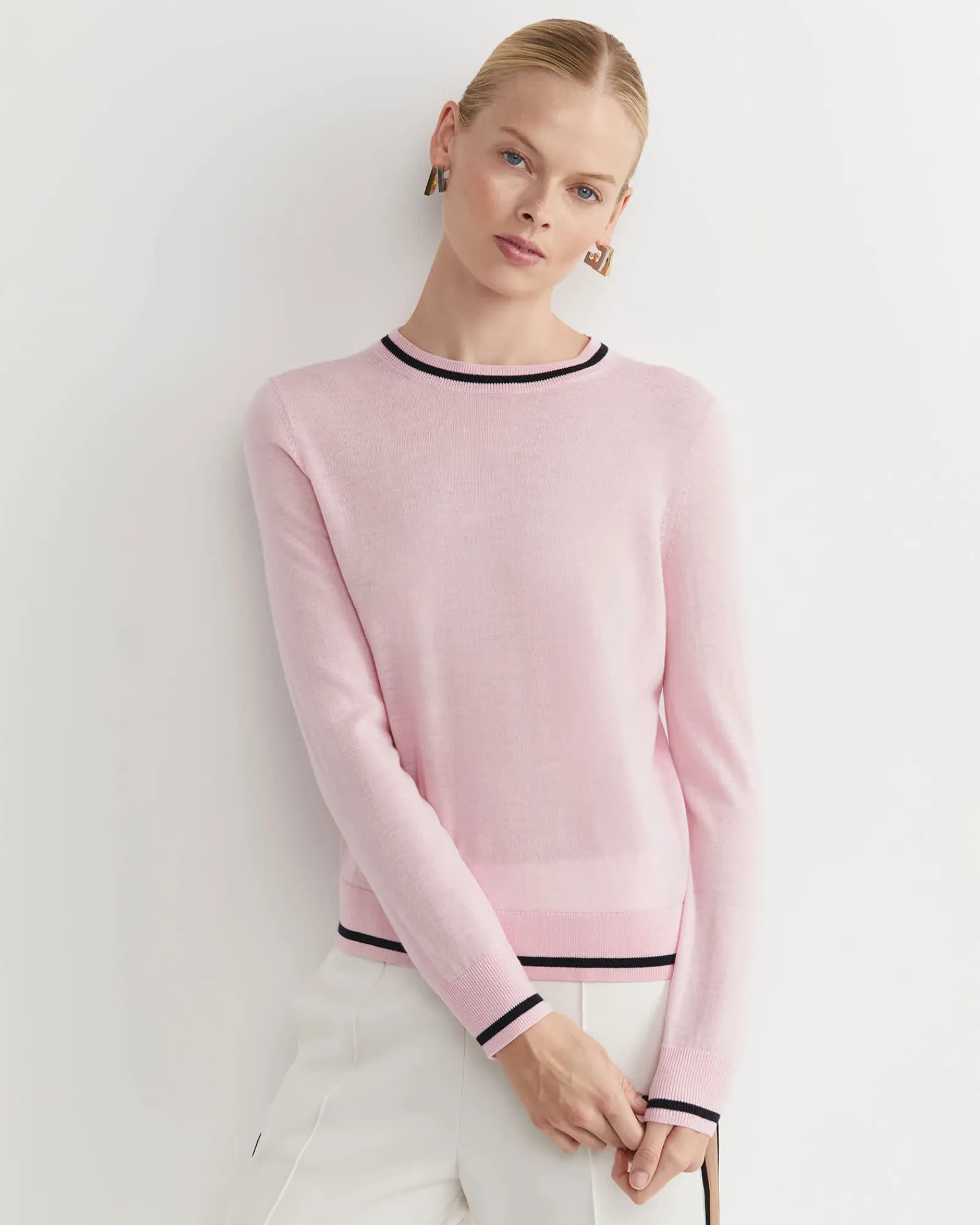 Outlet Sportscraft Francis Merino Crew Neck Knit in Soft Pink SoftPink