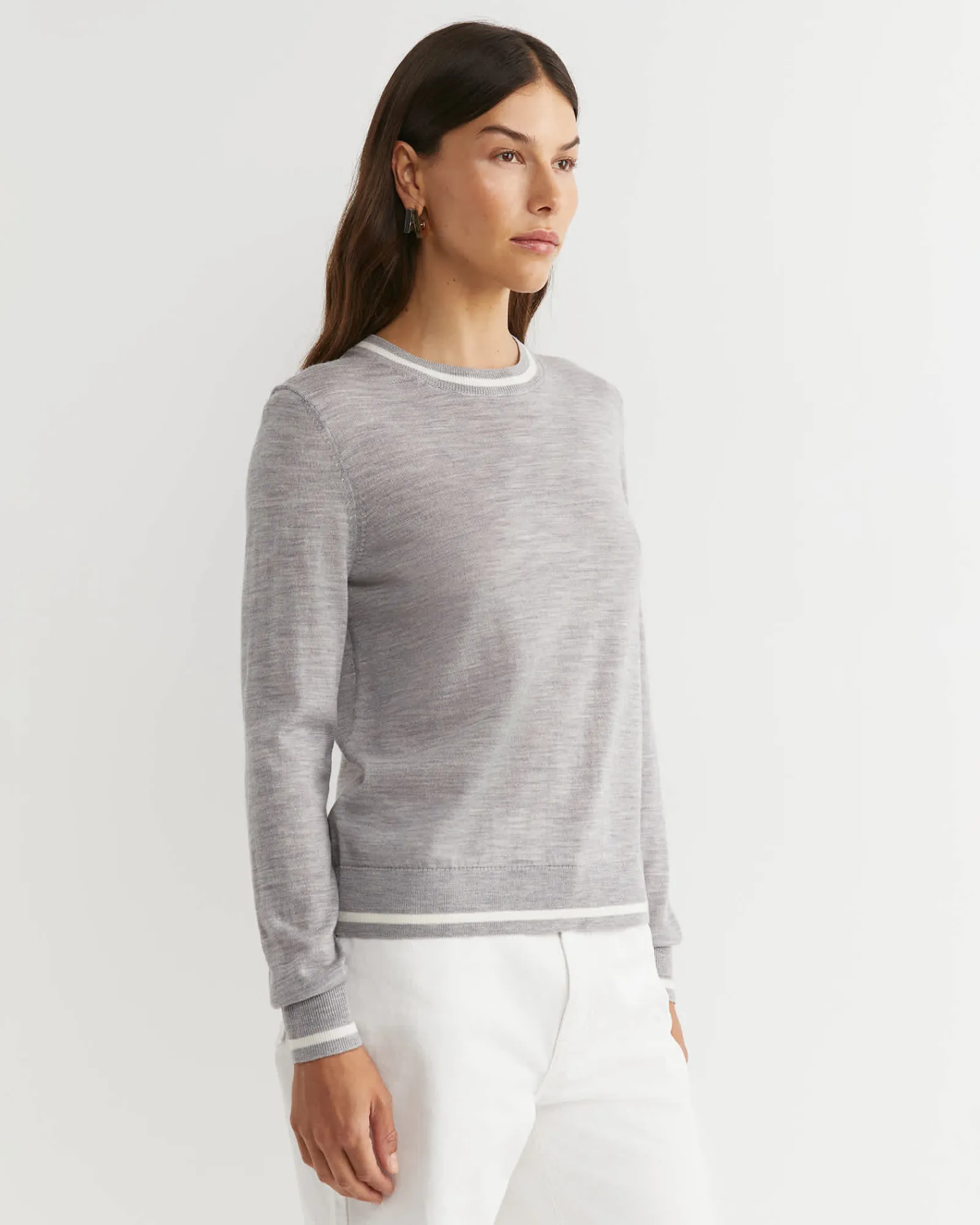 Clearance Sportscraft Francis Merino Crew Neck Knit in Silver Melange SilverMelange