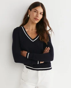 New Sportscraft Francis Merino V-Neck Knit in Navy