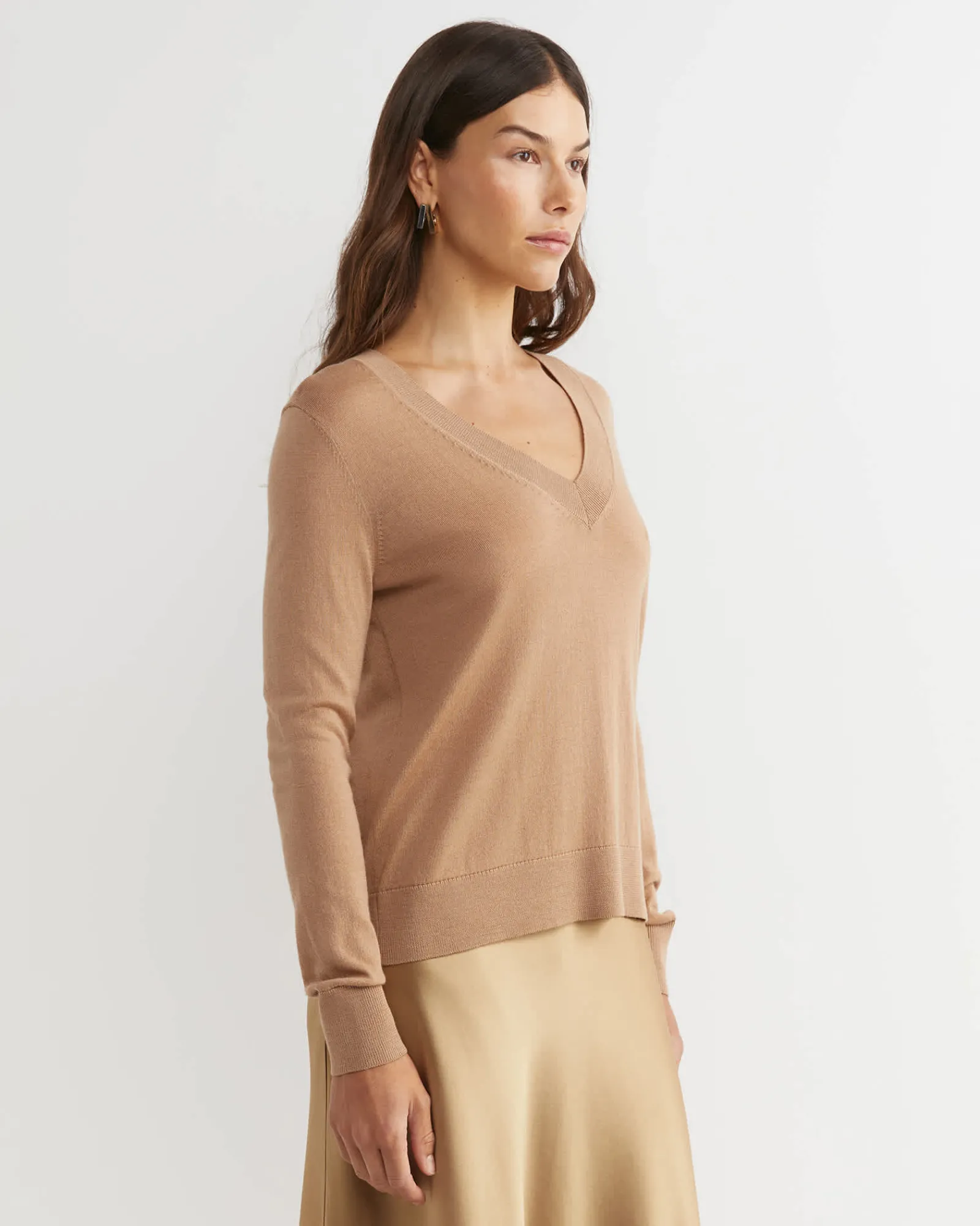 Discount Sportscraft Francis Merino V-Neck Knit in Tan