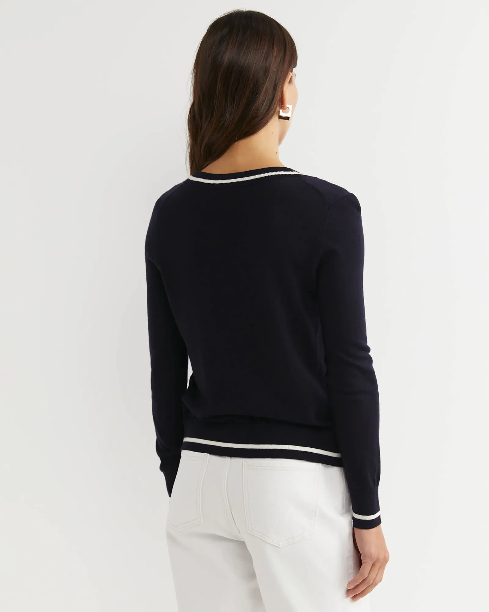 New Sportscraft Francis Merino V-Neck Knit in Navy