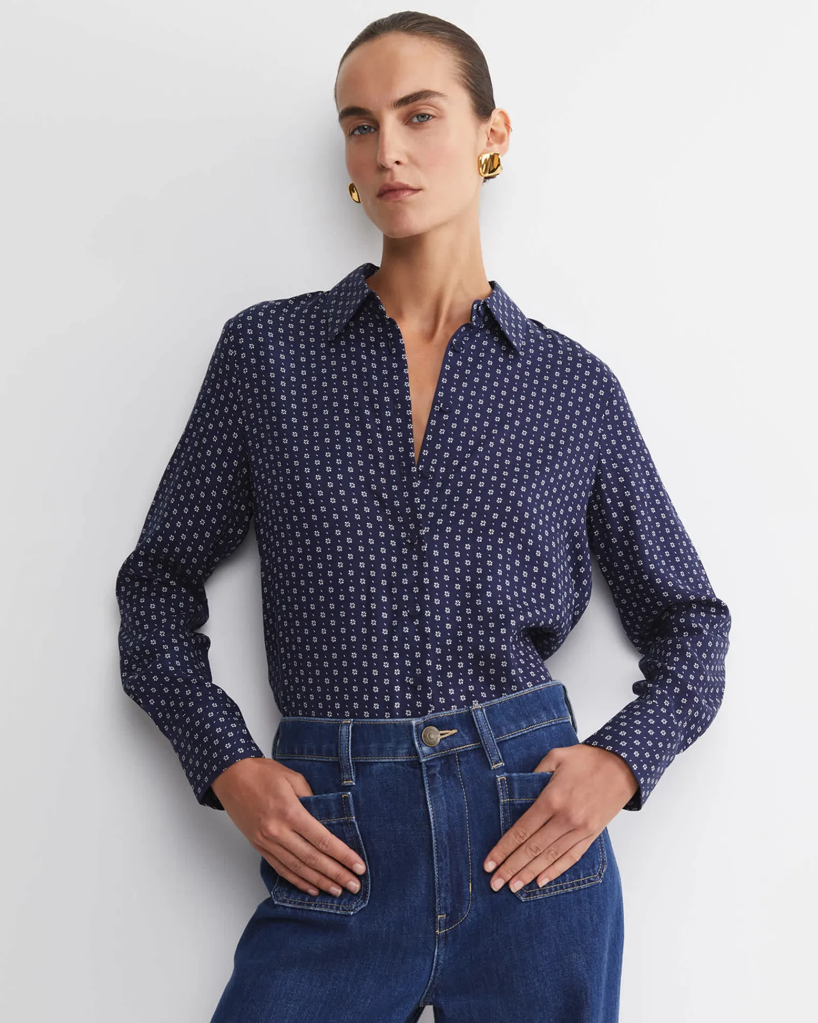 Fashion Sportscraft Geo Long Sleeve Shirt in Navywhite Navy/white