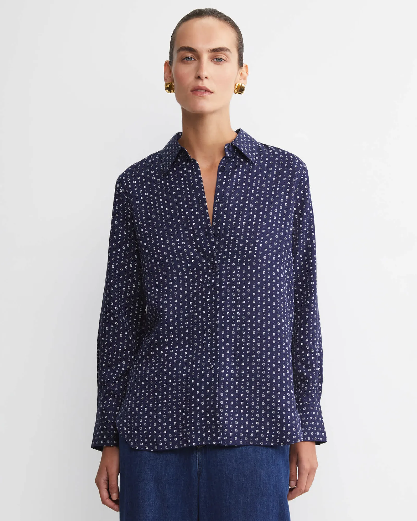 Fashion Sportscraft Geo Long Sleeve Shirt in Navywhite Navy/white