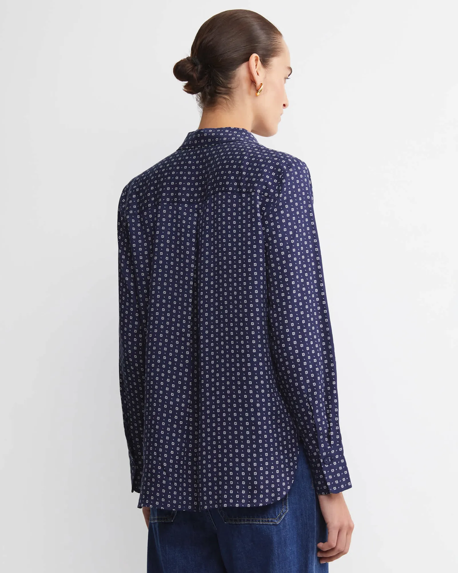 Fashion Sportscraft Geo Long Sleeve Shirt in Navywhite Navy/white