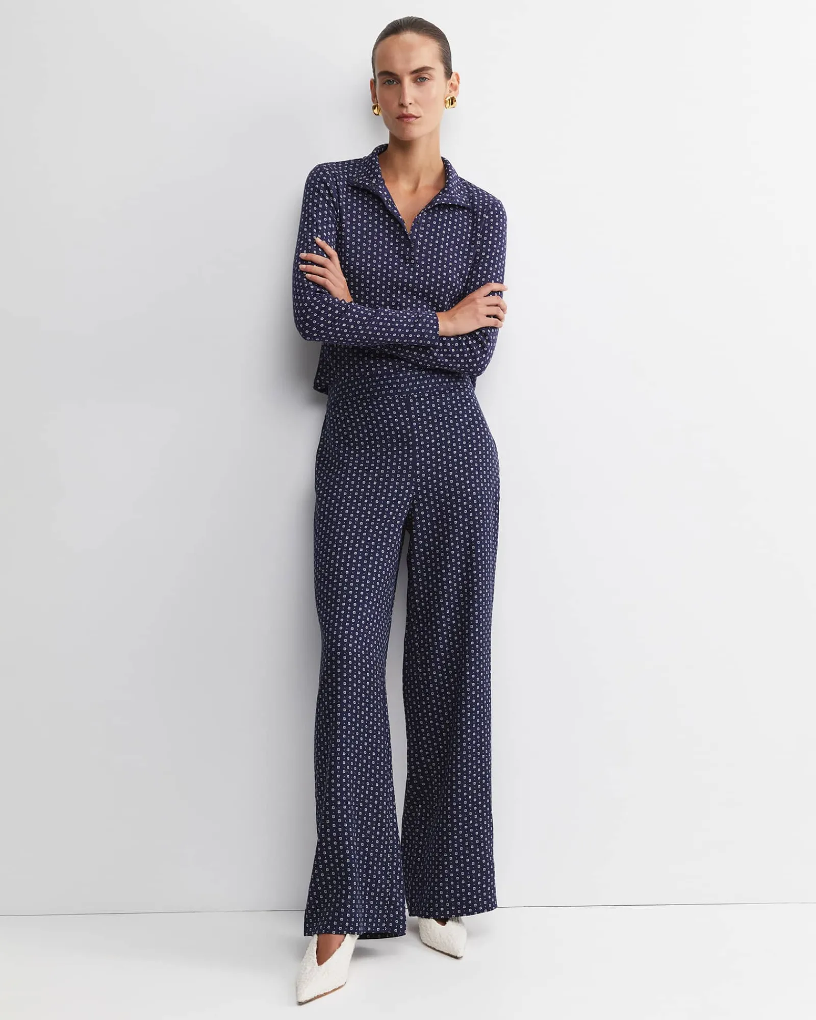 Fashion Sportscraft Geo Wide Leg Pant in Navywhite Navy/white