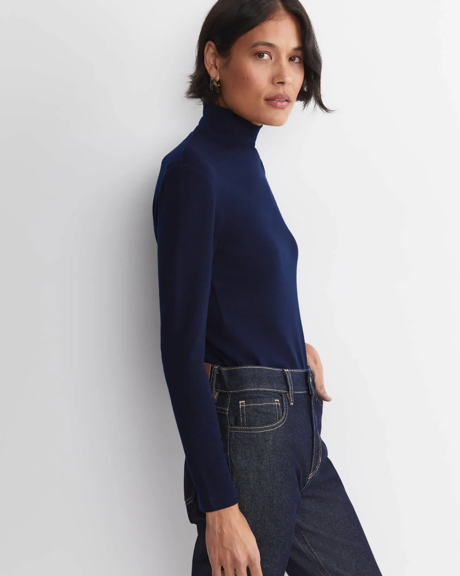 Discount Sportscraft Gigi Babywool Mock Neck Top in Navy