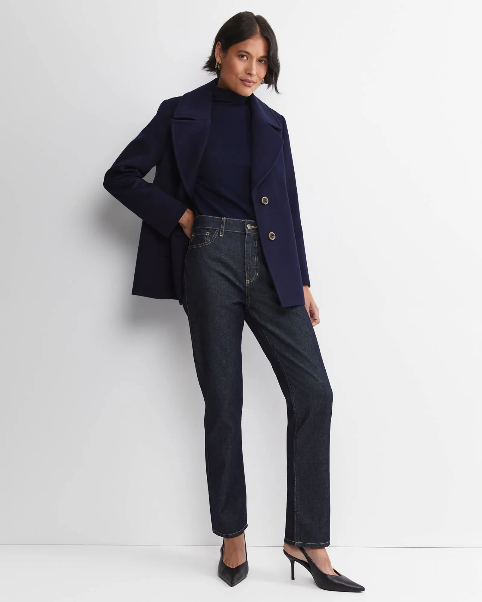 Discount Sportscraft Gigi Babywool Mock Neck Top in Navy