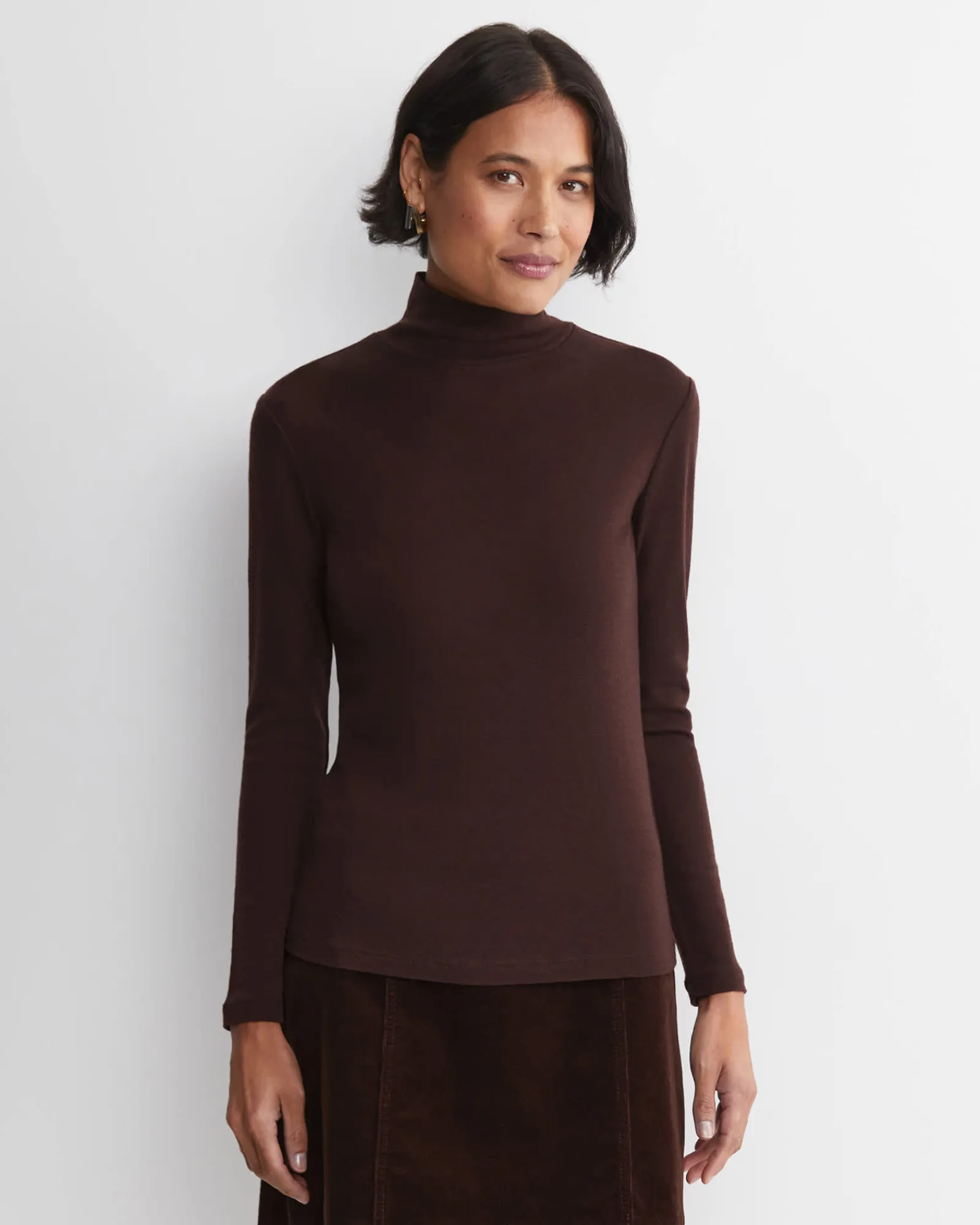 Clearance Sportscraft Gigi Babywool Mock Neck Top in Chocolate