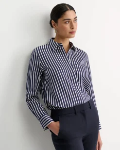 Hot Sportscraft Hannah Stripe Cotton Silk Shirt in Whitenavy White/navy