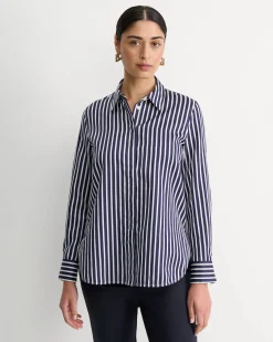 Hot Sportscraft Hannah Stripe Cotton Silk Shirt in Whitenavy White/navy